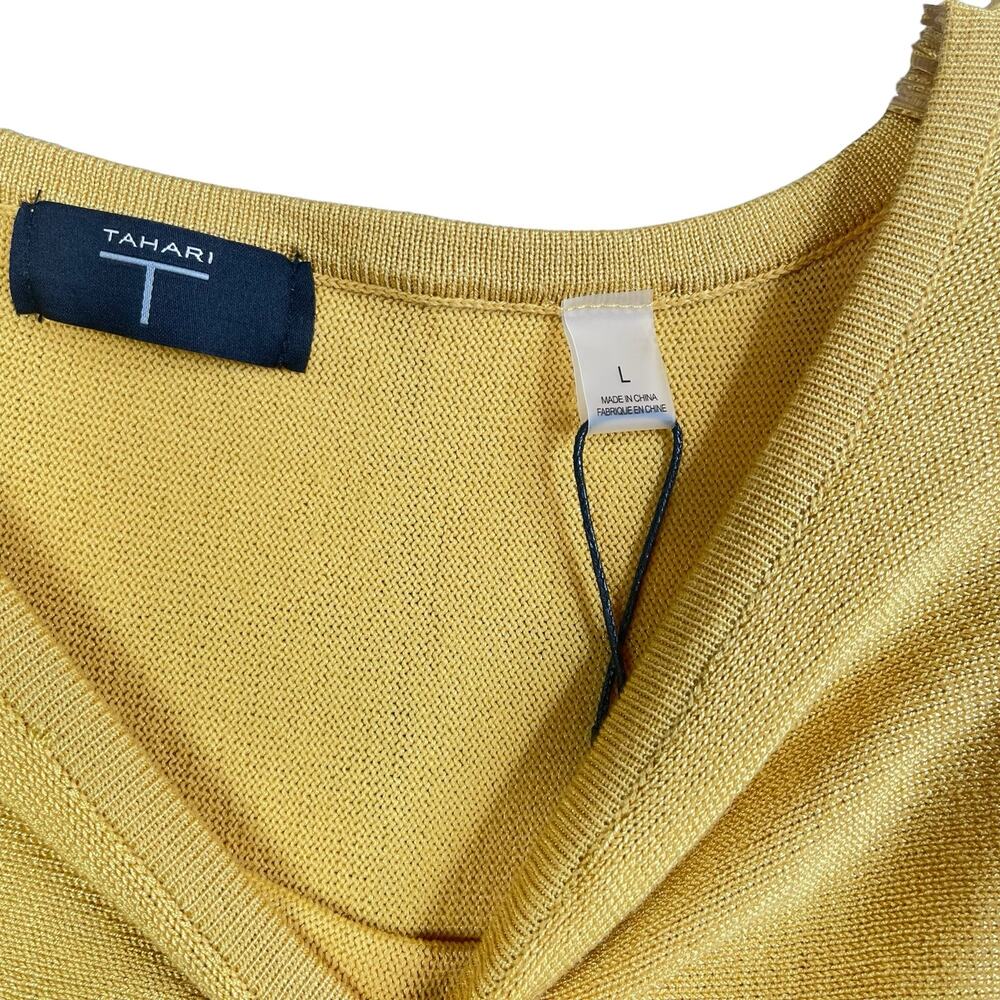 Tahari Womens Sweater Large Yellow Gold Beaded Boat Neck Dolman Sleeve Pullover - Picture 3 of 10